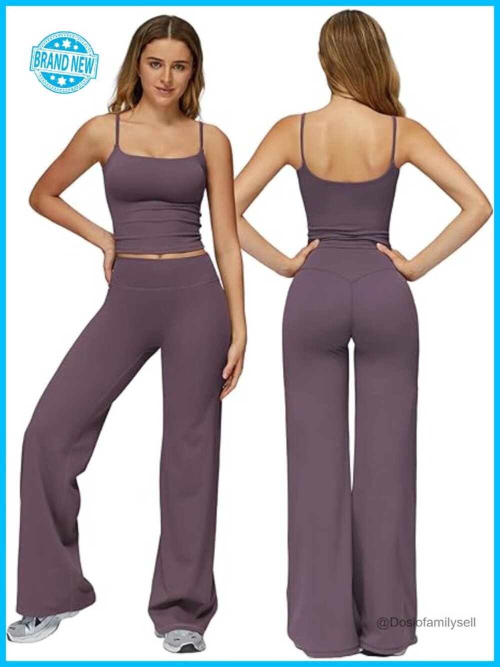 2 Piece Workout Set: Spaghetti Strap Crop Top & Straight Leg Yoga Pants